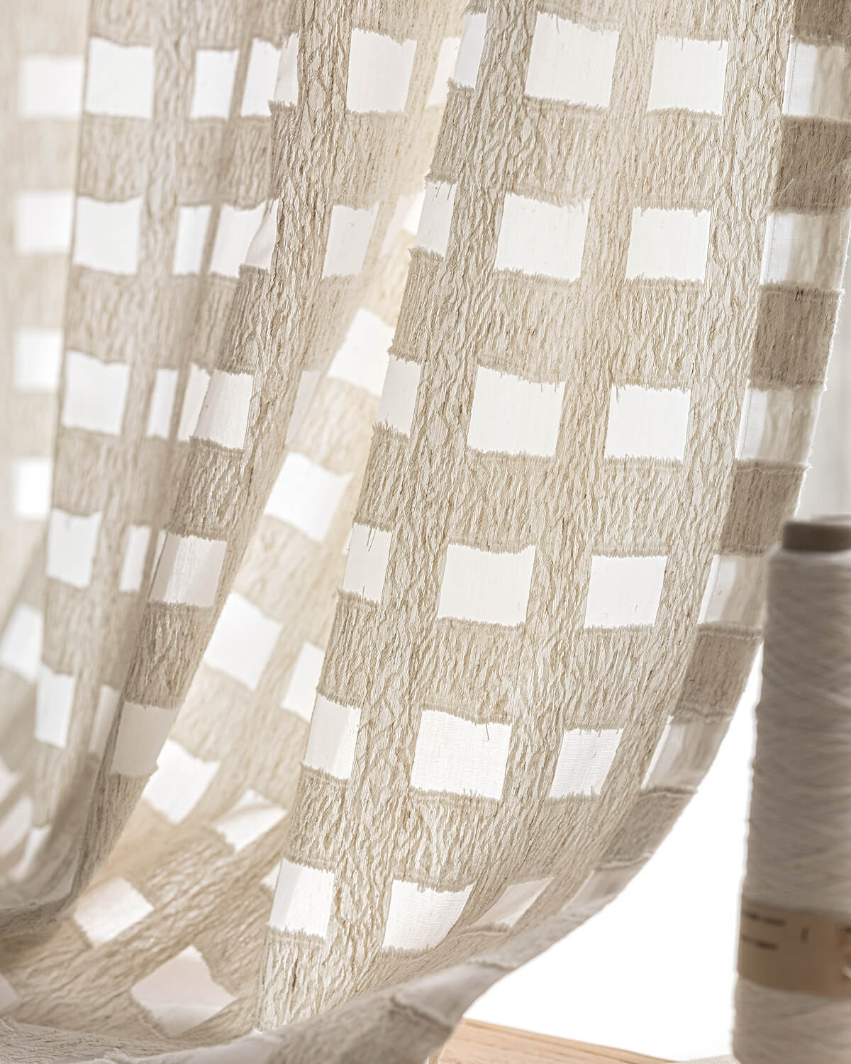 Aria Cotton Textured Jacquard Check Pattern Curtains