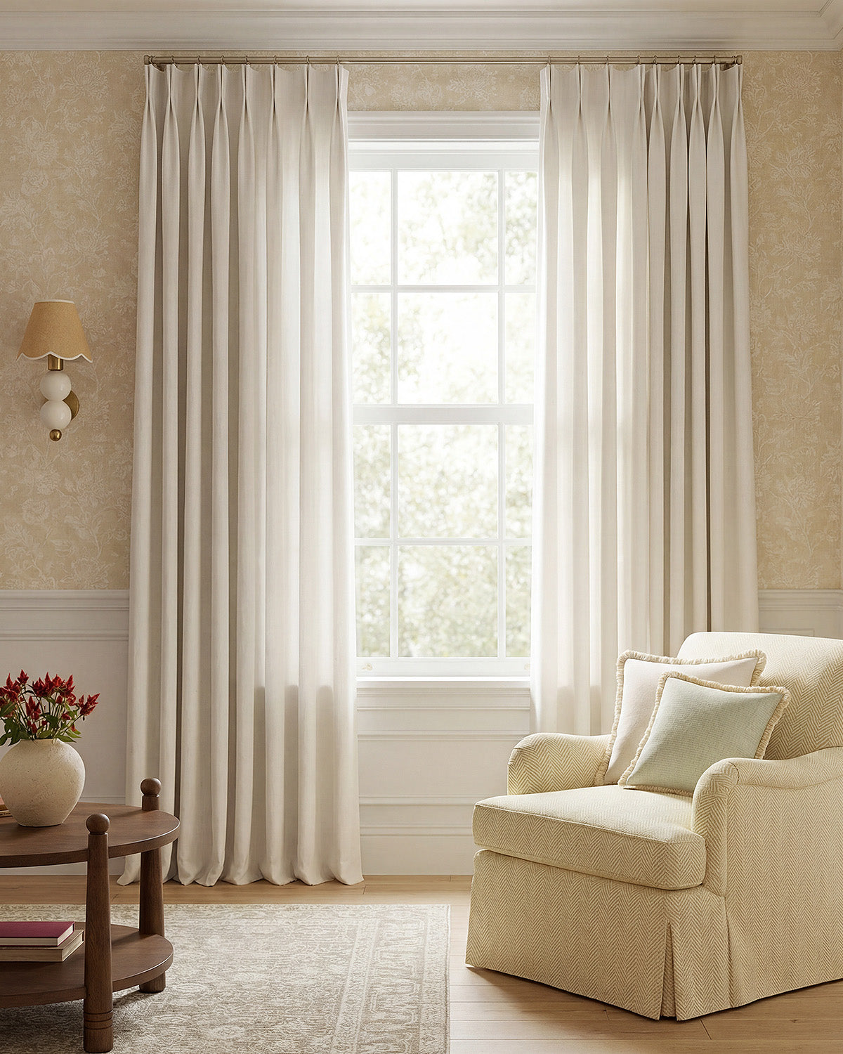 Elegant Linen Blend Pinch Pleated Curtains – Subtle Wave Texture, Light Filtering for Living Rooms & Bedrooms (Hazel)