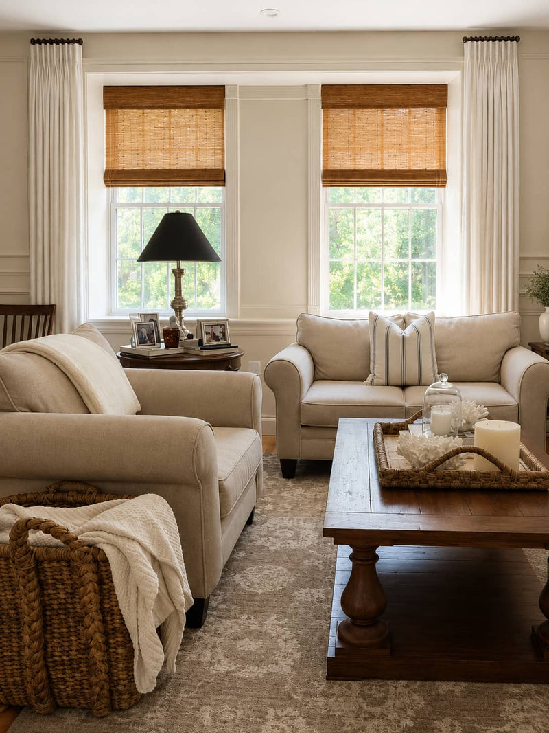 living room woven shades