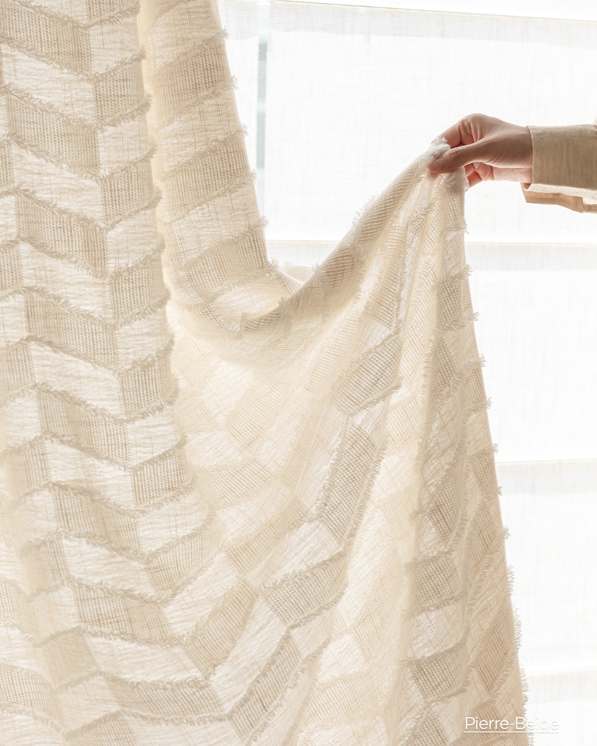 Pierre Boho Chic Chevron Cut-Flower Linen Curtains