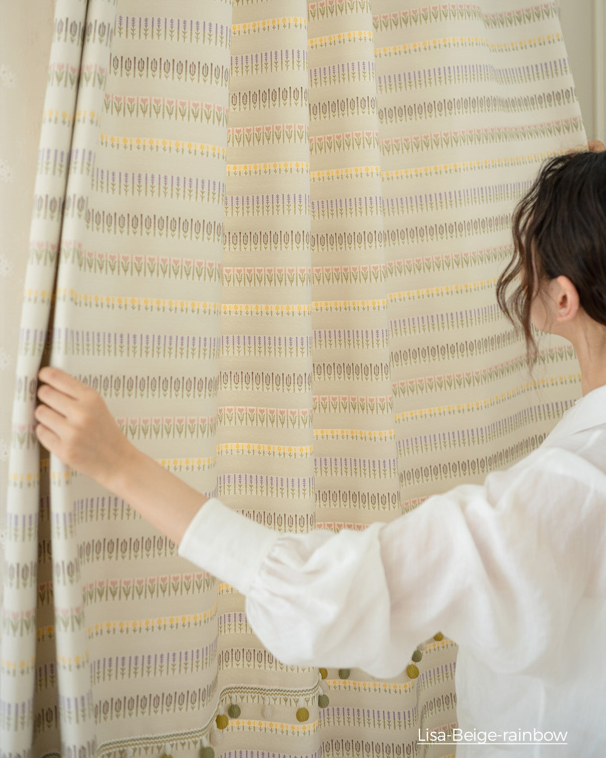 Lisa Floral Embroidered Pom-Pom Blackout Curtains