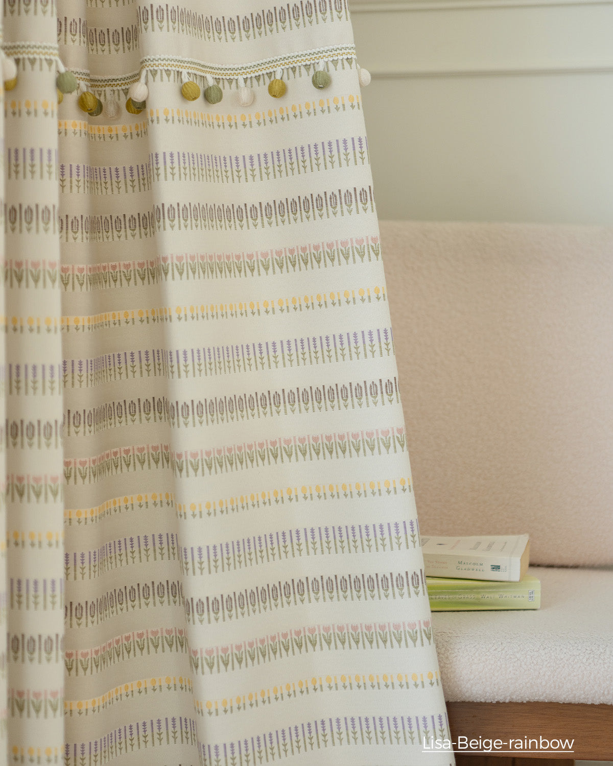 Lisa Floral Embroidered Pom-Pom Blackout Curtains