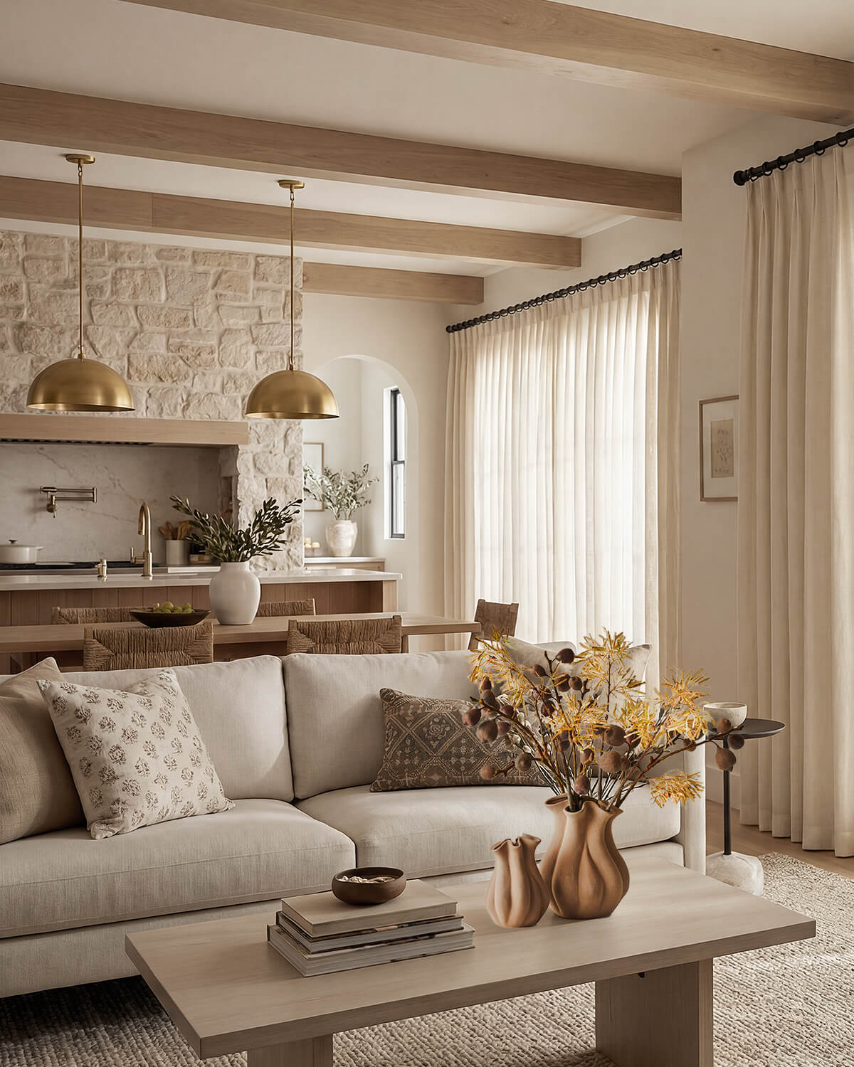 Coto Neutral Linen Blend Curtains – Pinch Pleat, Breathable & Light Filtering for Living & Dining Rooms