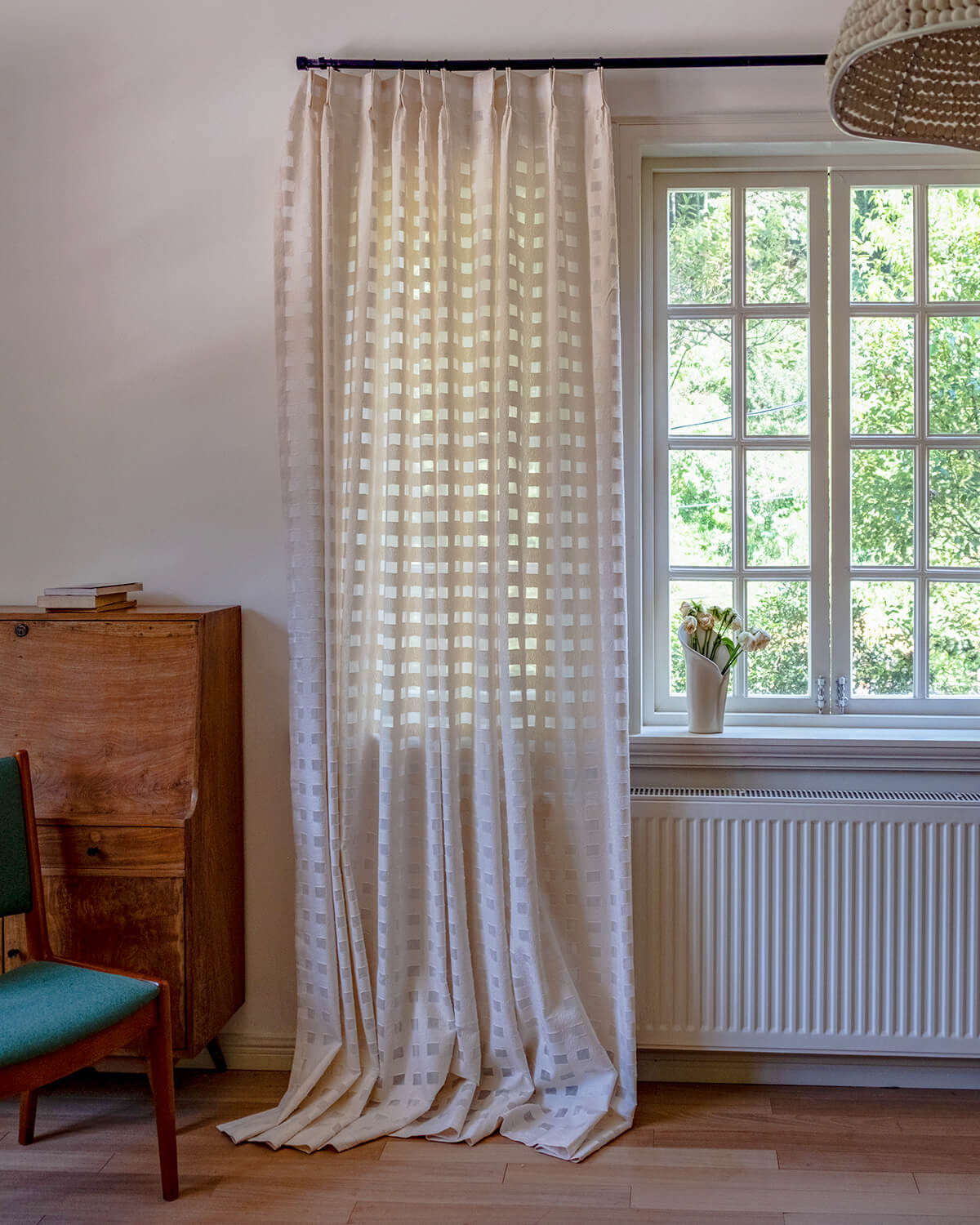 Aria Cotton Textured Jacquard Check Pattern Curtains