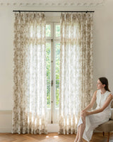 Hand-Painted Floral Linen Blend Curtains – Pinch Pleated, Light Filtering & Elegant Drapes for Living Room (Rosie)