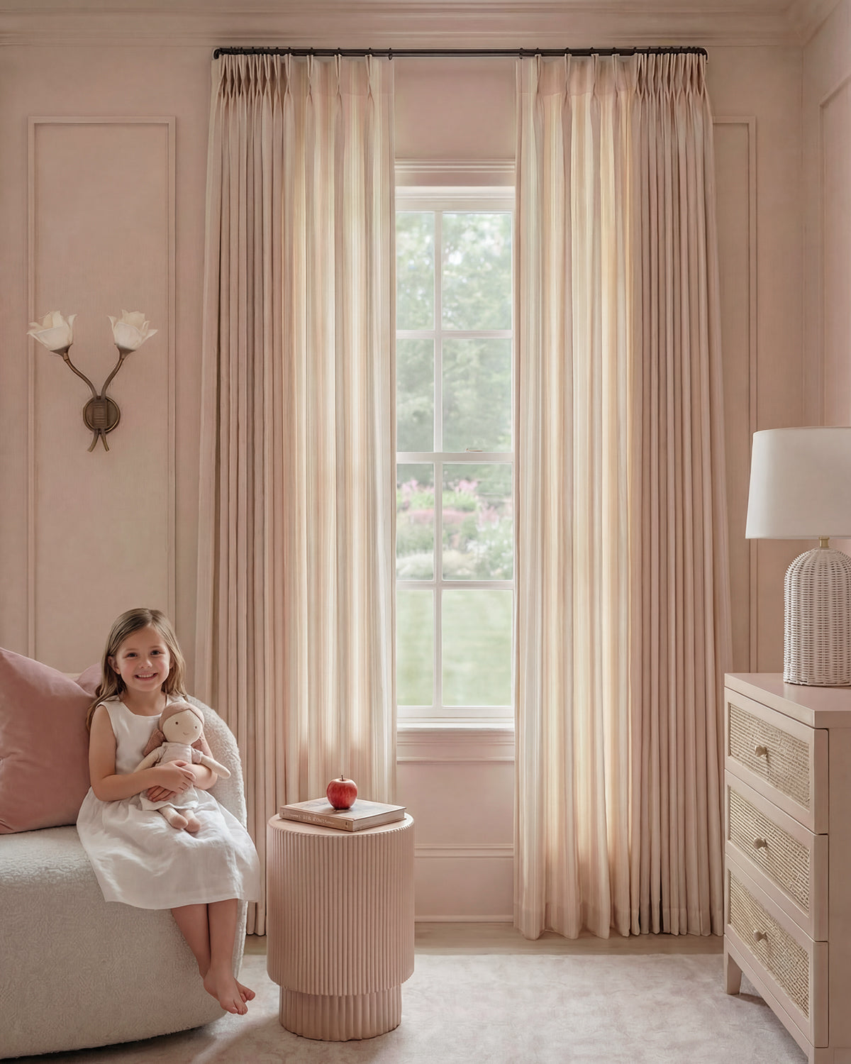 Darcy Striped Cotton Pink Curtains – Pinch Pleated, Lightweight Drapes for Nursery & Bedroom