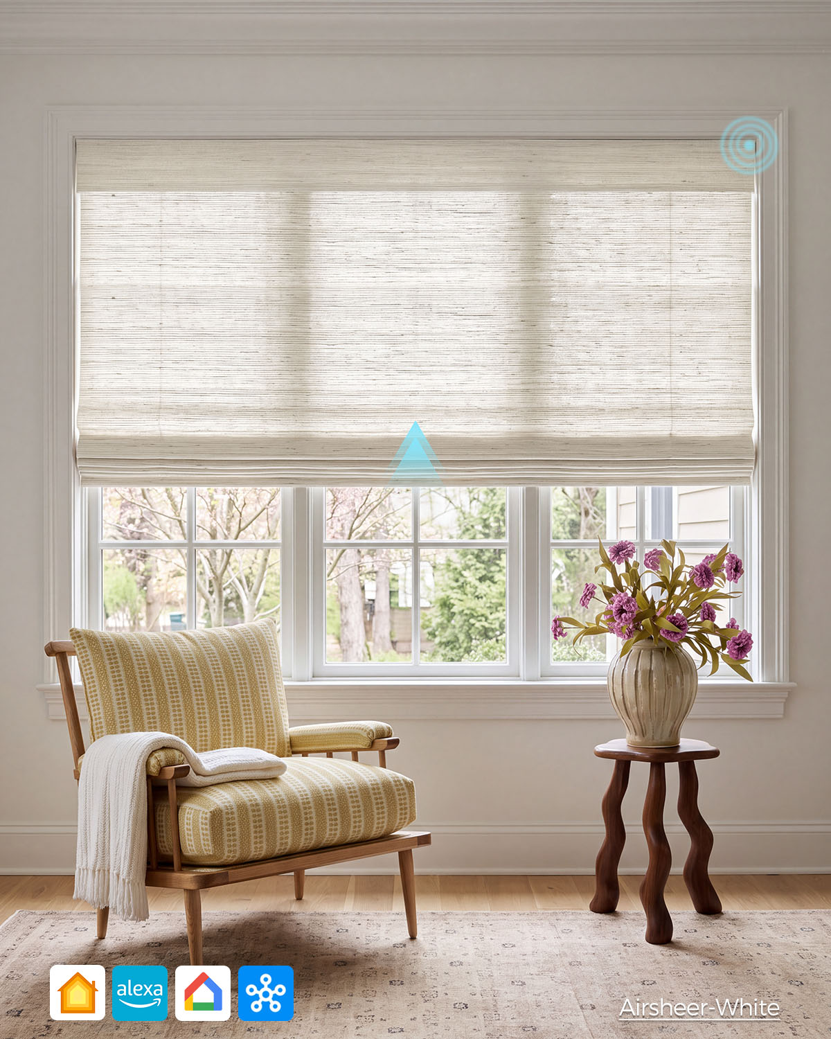 Airsheer Motorized Handwoven Natural Ramie Bamboo Shades