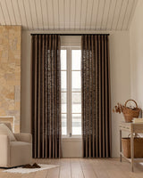 Warm Brown Linen Curtains – Pinch Pleated, Blackout & Elegant Drapes for Living Room & Dining Room (Zen)