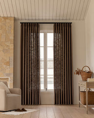 Warm Brown Linen Curtains – Pinch Pleated, Blackout & Elegant Drapes for Living Room & Dining Room (Zen)