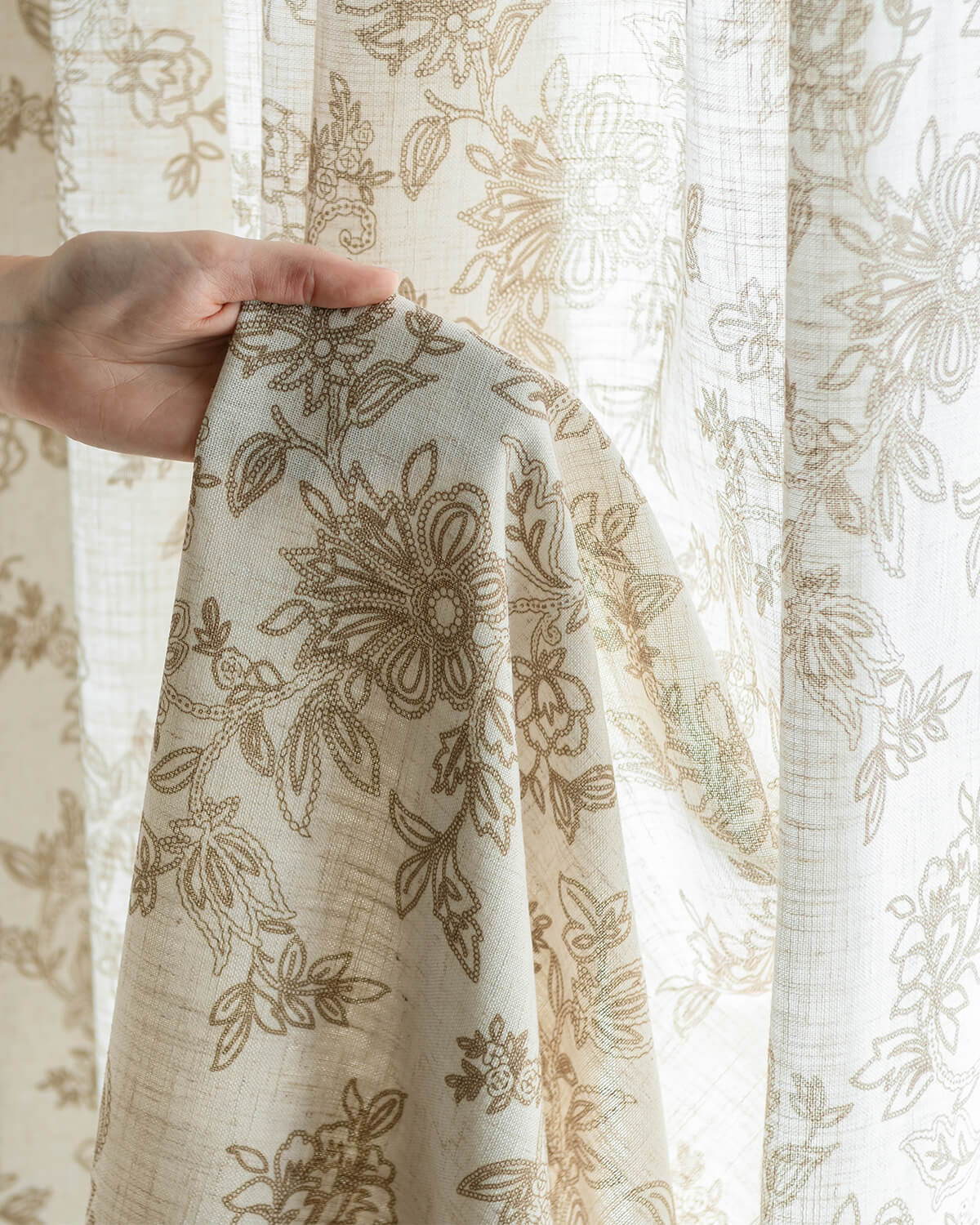 Hand-Painted Floral Linen Blend Curtains – Pinch Pleated, Light Filtering & Elegant Drapes for Living Room (Rosie)