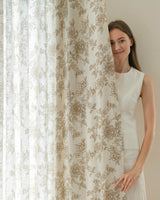 Hand-Painted Floral Linen Blend Curtains – Pinch Pleated, Light Filtering & Elegant Drapes for Living Room (Rosie)