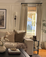 Seamless 112 inch wide floral curtains for arcadia doors providing an elegant solution for large glass exits.