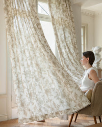 Hand-Painted Floral Linen Blend Curtains – Pinch Pleated, Light Filtering & Elegant Drapes for Living Room (Rosie)