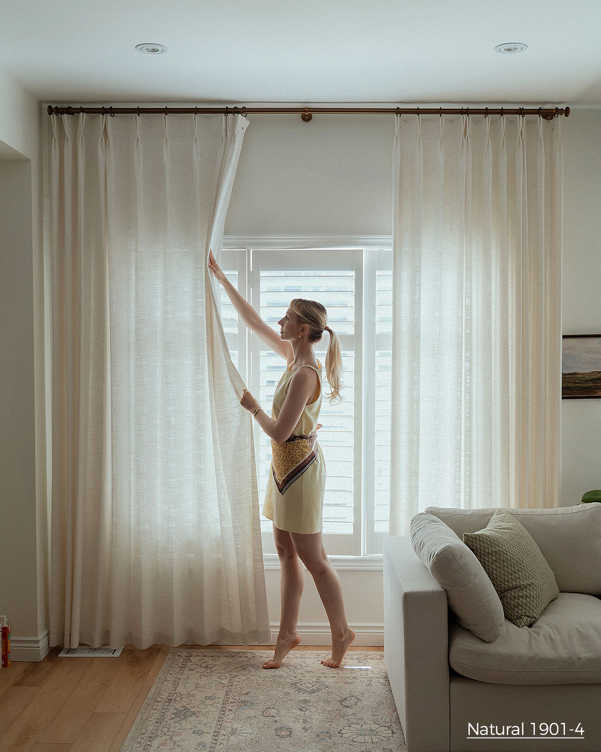 Lucy Neutral Linen Blend Curtains – Light Filtering Pinch Pleat Drapes,  for Living Room & Bedroom