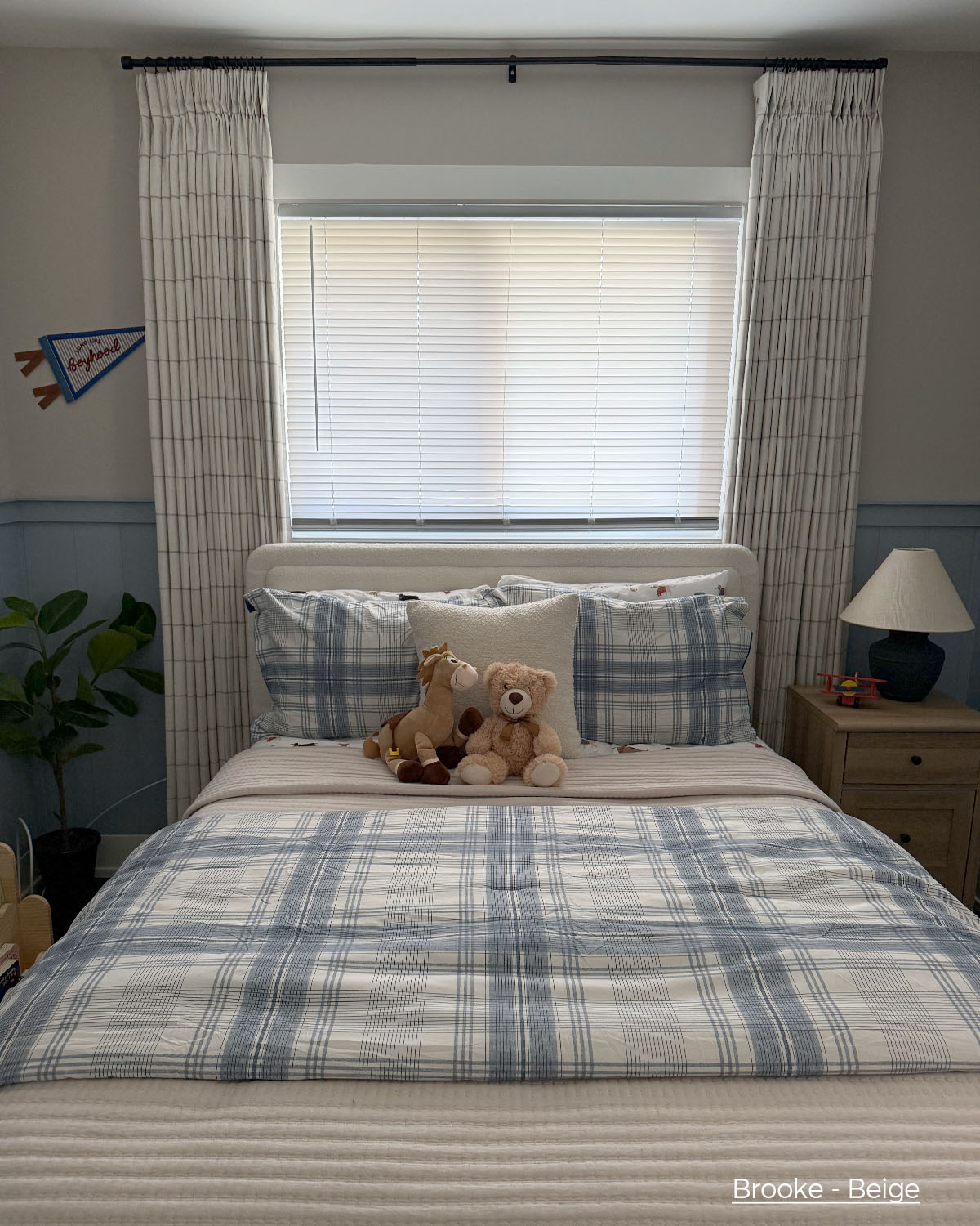 Brooke Plaid Linen Pinch Pleat Curtains
