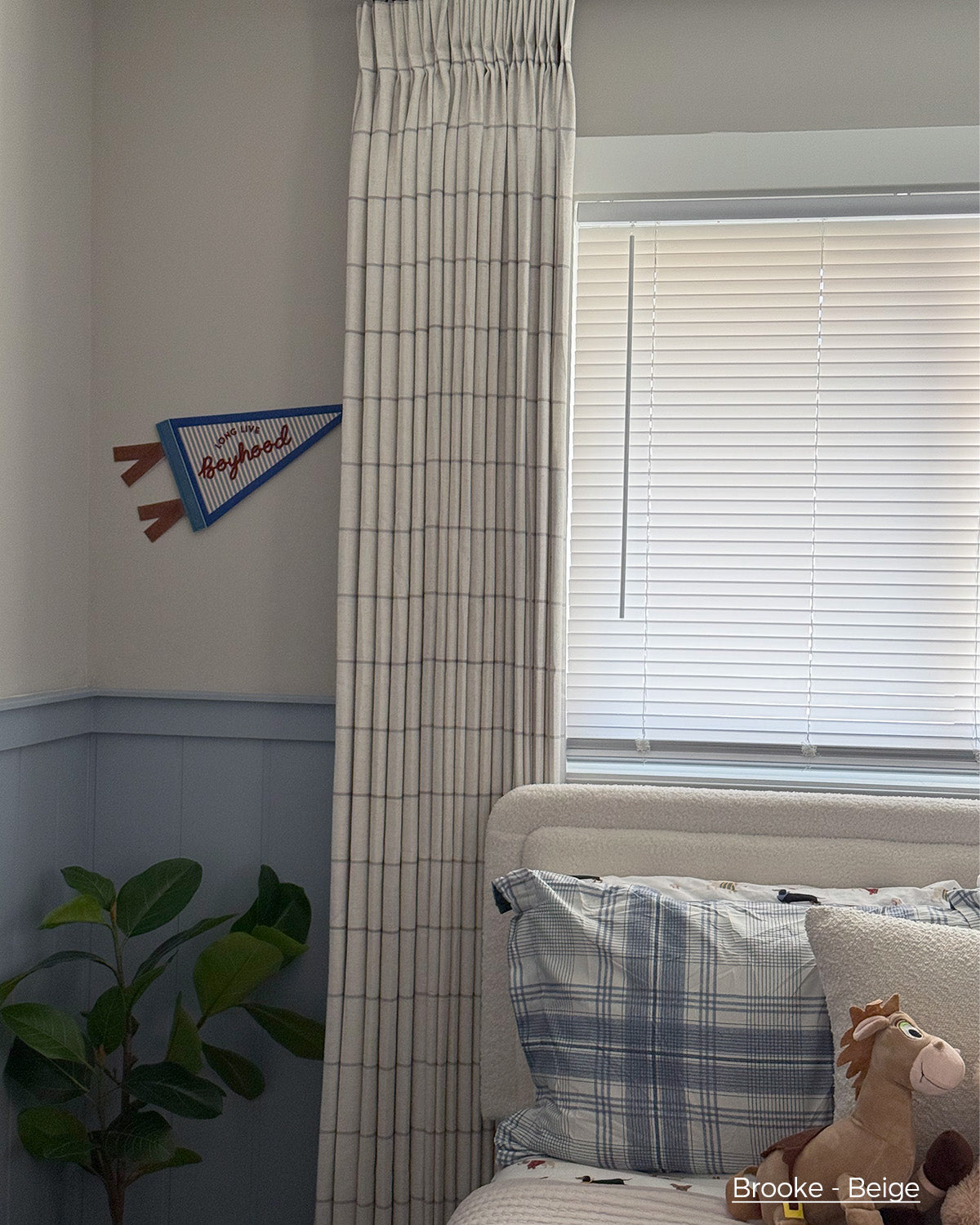 Brooke Plaid Linen Pinch Pleat Curtains