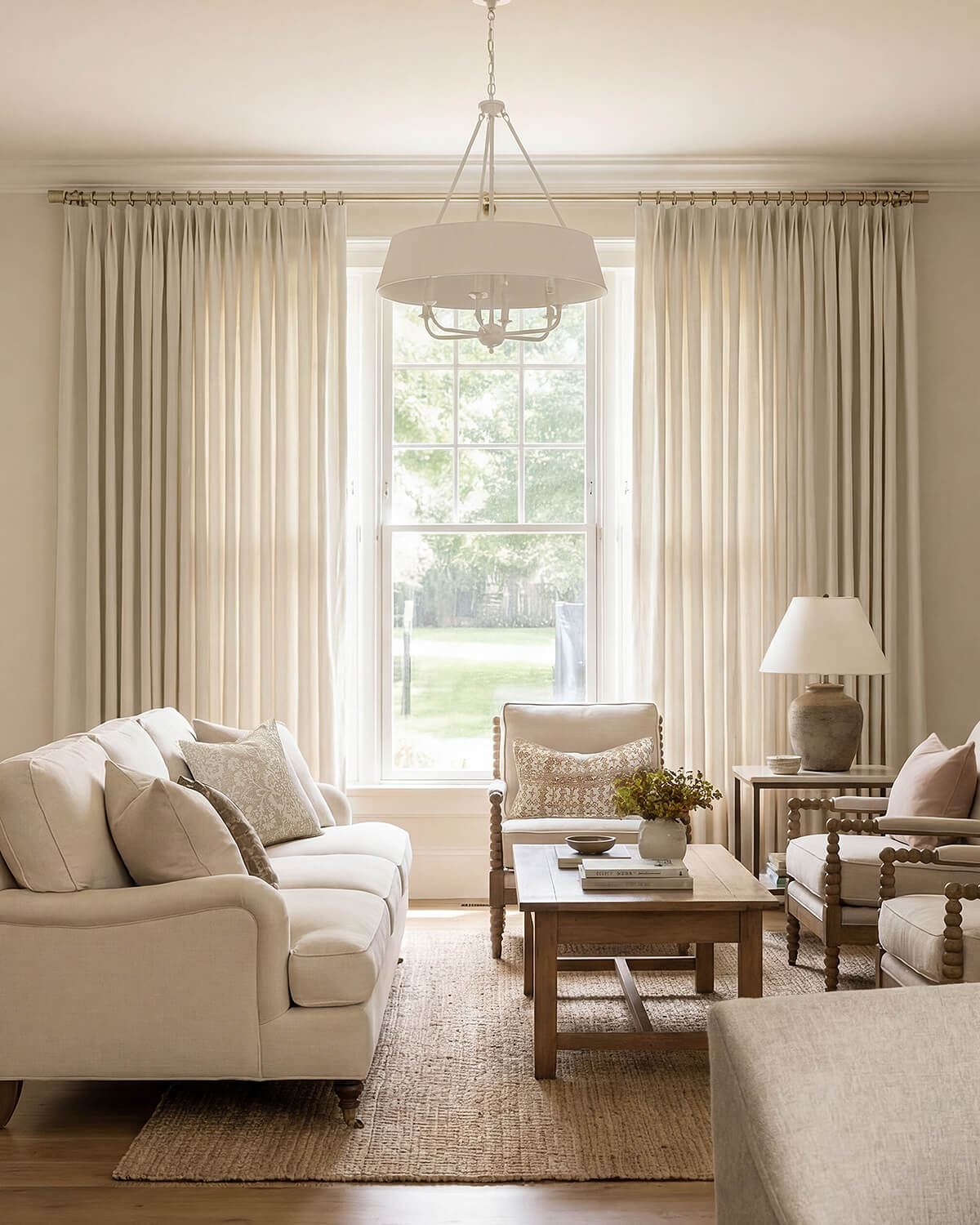 Coto Neutral Linen Blend Curtains – Pinch Pleat, Breathable & Light Filtering for Living & Dining Rooms