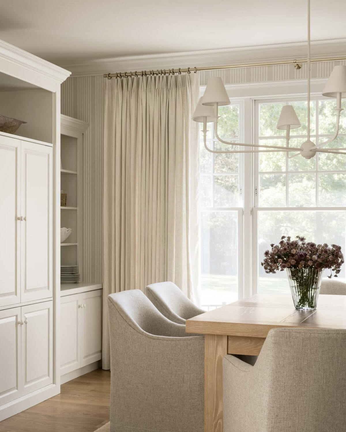 Seamless 112 inch wide linen blend drapes for sliding doors providing a custom look for large patio exits.