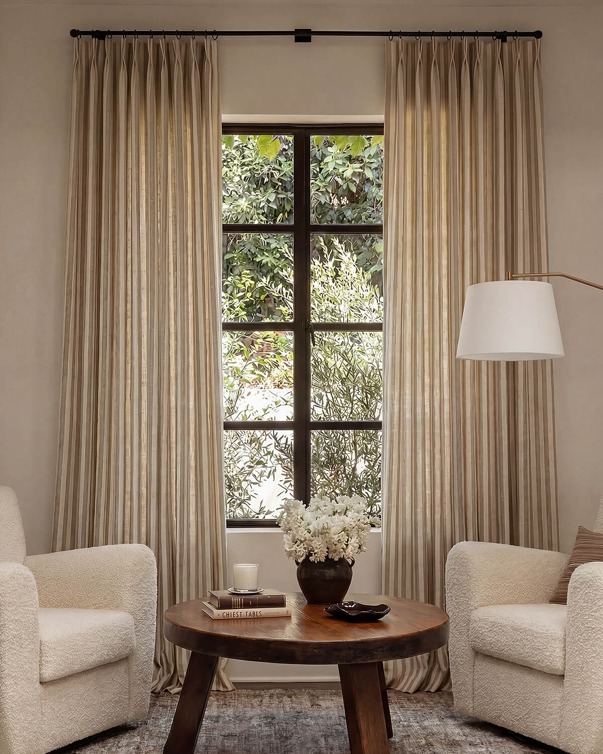 Textured Linen Blend Drapes | Classic Stripe with All-Season Thermal Insulation for Sun-Facing Dining Rooms & Living Room (Colette)