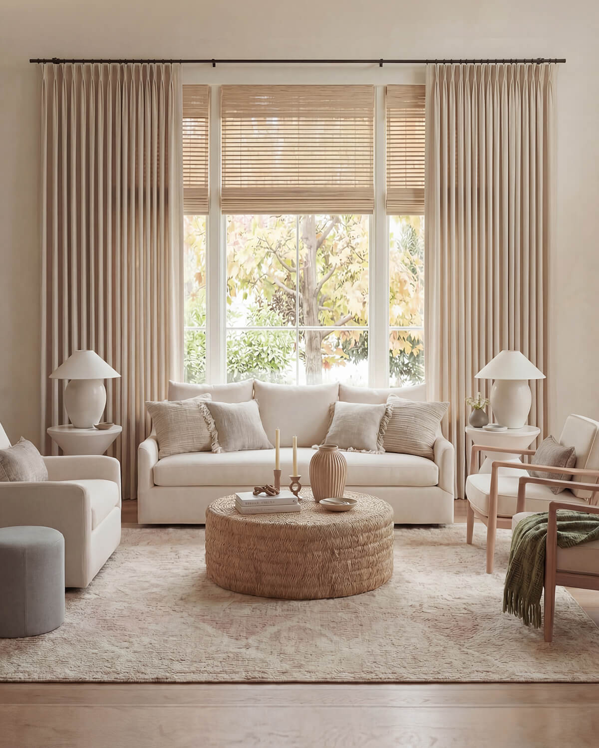 Detailed texture of Jessa densely woven 350gsm linen curtains with a heavy drape.