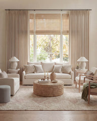 Detailed texture of Jessa densely woven 350gsm linen curtains with a heavy drape.