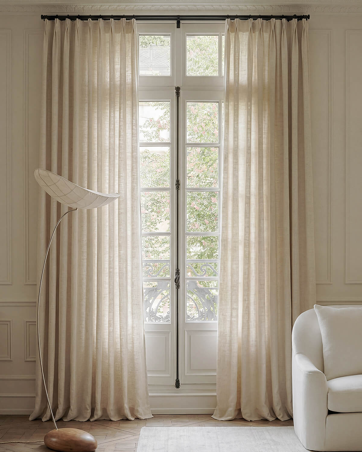Textured Linen Blend Curtains – Pinch Pleated, Semi Sheer & Elegant Drapes for Living Room & Dining Room (Liz)