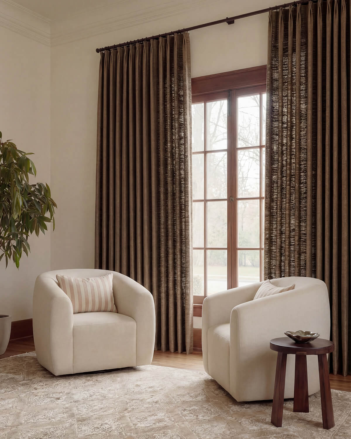 Warm Brown Linen Curtains – Pinch Pleated, Blackout & Elegant Drapes for Living Room & Dining Room (Zen)