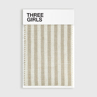 A fabric swatch for the Colette striped curtain in beige and cream, showing its woven linen-blend texture