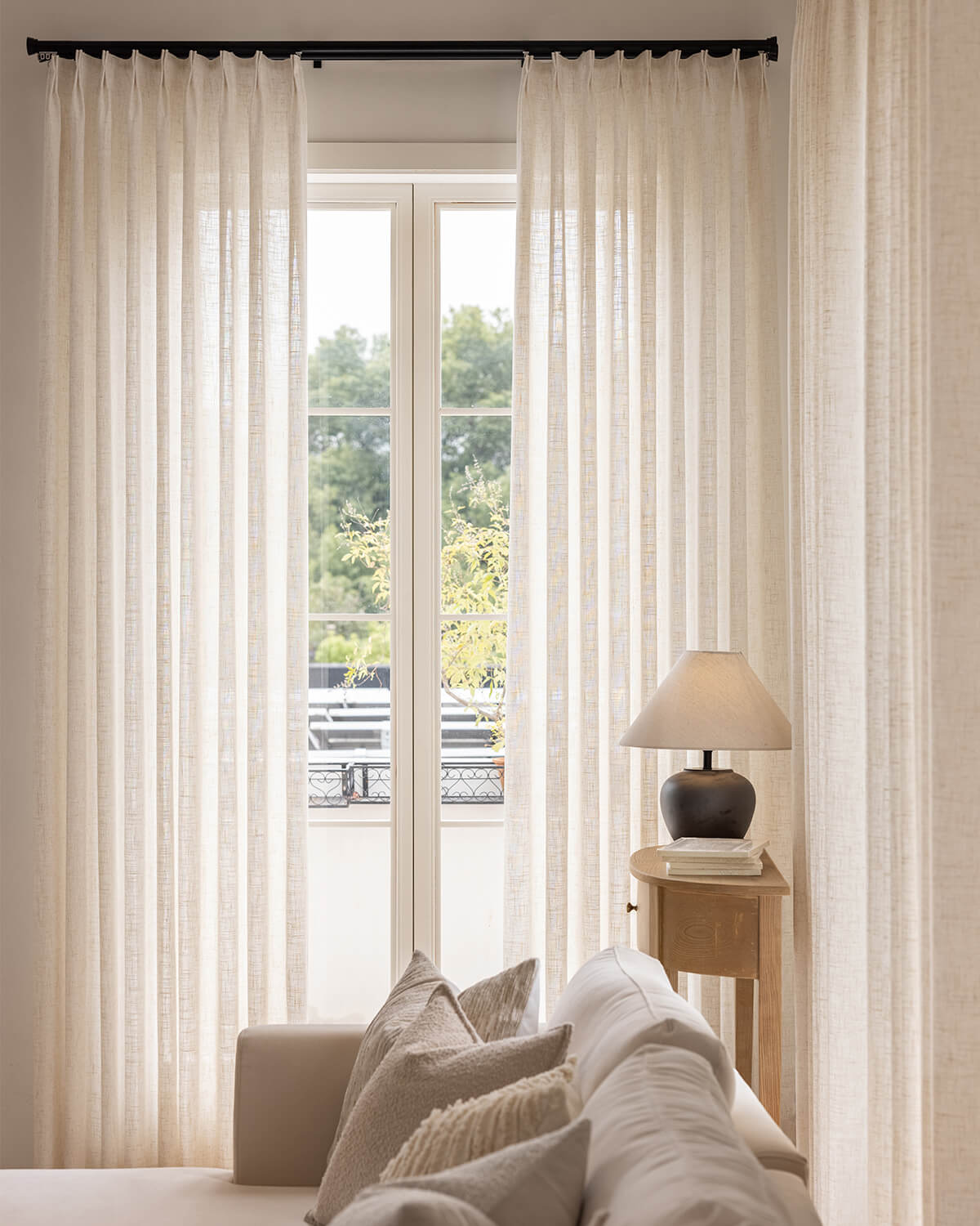 Textured Linen Blend Curtains – Pinch Pleated, Semi Sheer & Elegant Drapes for Living Room & Dining Room (Liz)