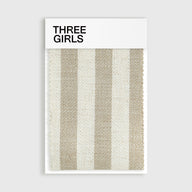 A fabric swatch for the Colette striped curtain in taupe and cream, showing its woven linen-blend texture