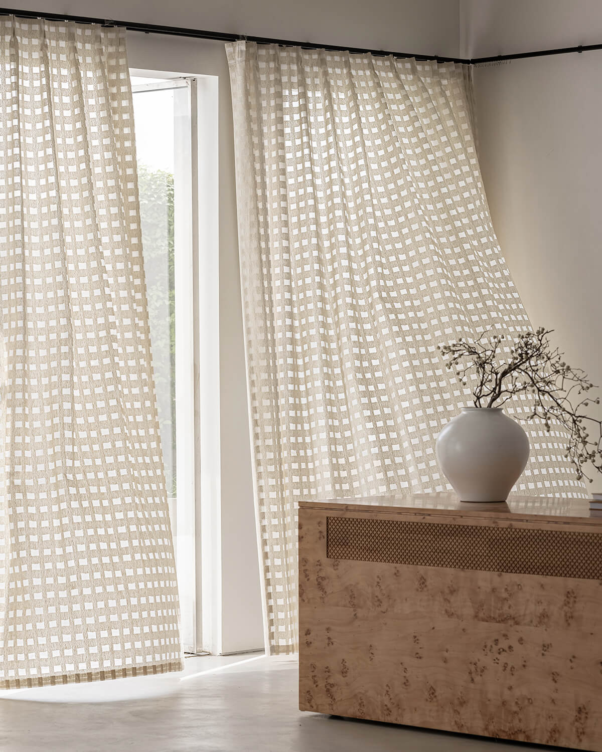 Aria Cotton Textured Jacquard Check Pattern Curtains
