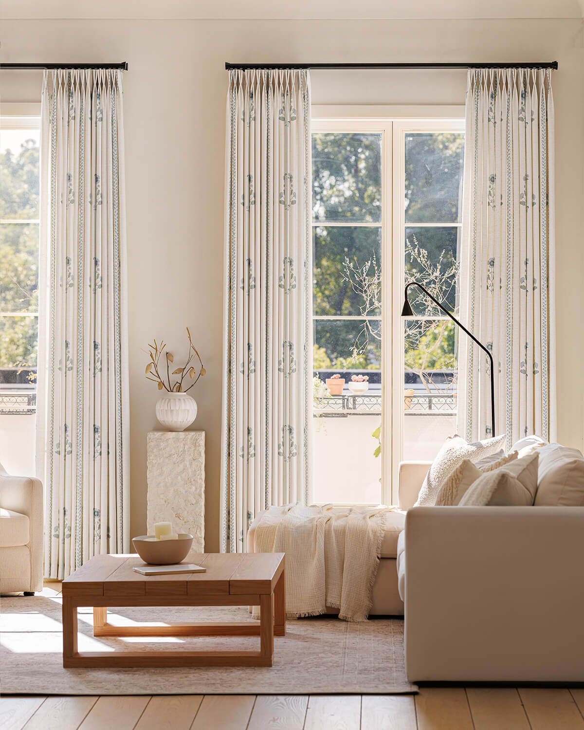 Pattern Linen Pinch Pleated Curtains– Charming Floral & Vine Print, Light-Filtering for Living Room & Bedroom (Lily)