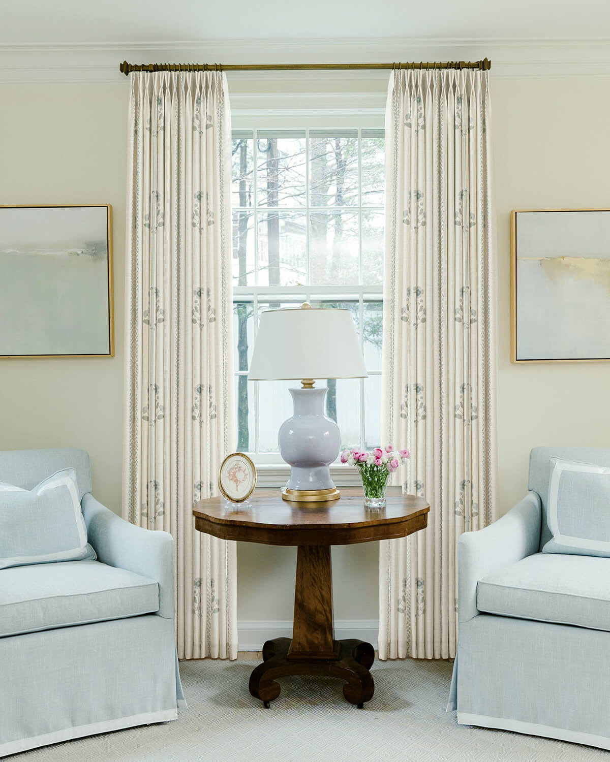 Pattern Linen Pinch Pleated Curtains– Charming Floral & Vine Print, Light-Filtering for Living Room & Bedroom (Lily)