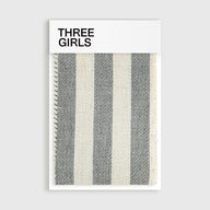 A fabric swatch for the Colette striped curtain in grey and cream, showing its woven linen-blend texture