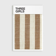 A fabric swatch for the Colette striped curtain in warm brown and cream, showing its woven linen-blend texture