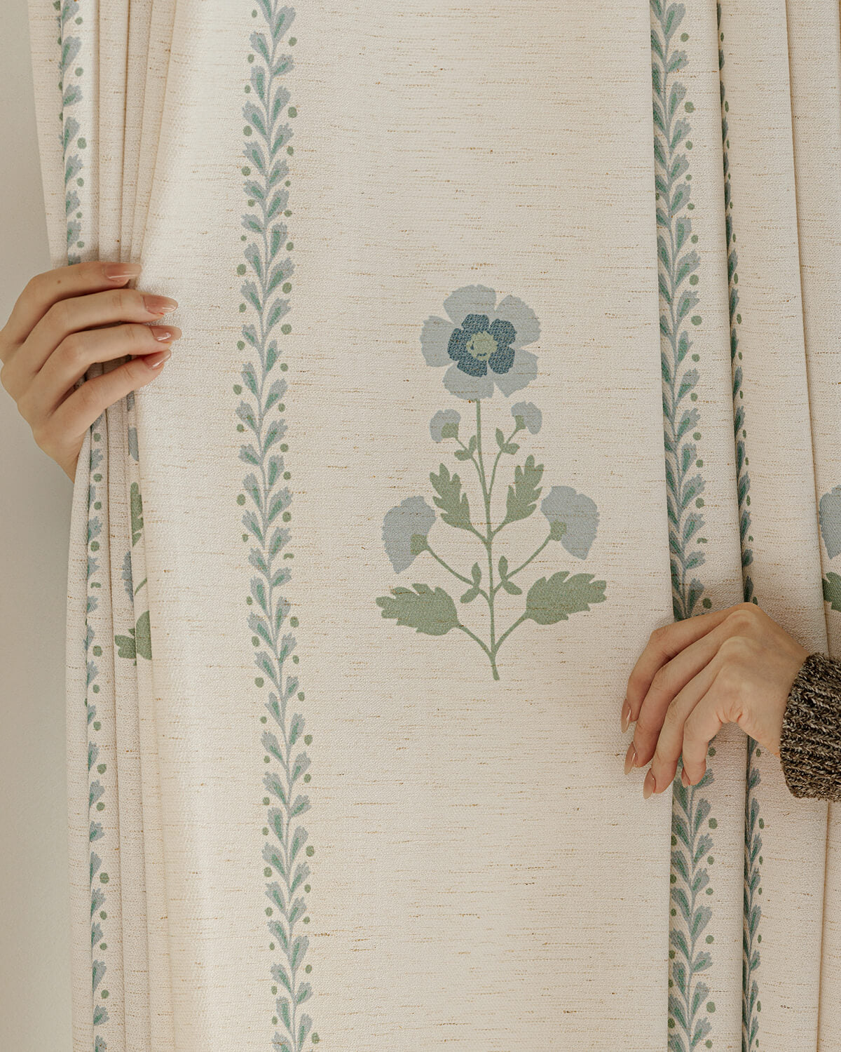 Pattern Linen Pinch Pleated Curtains– Charming Floral & Vine Print, Light-Filtering for Living Room & Bedroom (Lily)