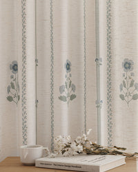 Pattern Linen Pinch Pleated Curtains– Charming Floral & Vine Print, Light-Filtering for Living Room & Bedroom (Lily)