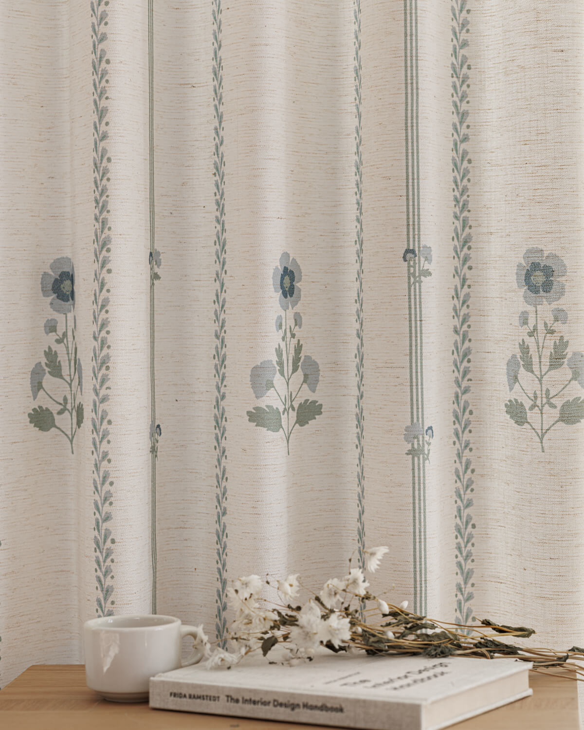 Pattern Linen Pinch Pleated Curtains– Charming Floral & Vine Print, Light-Filtering for Living Room & Bedroom (Lily)