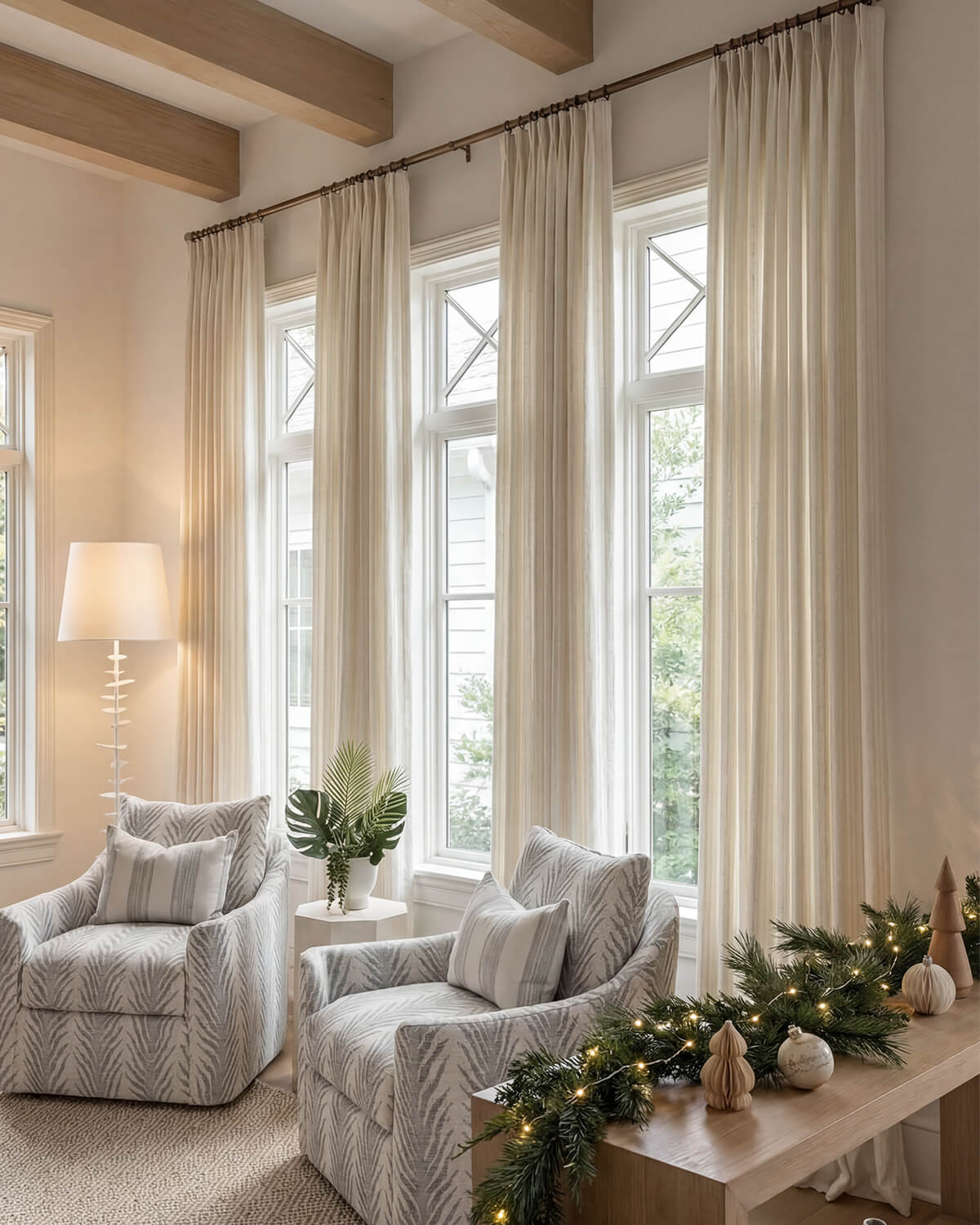 Elegant Pinstripe Blackout & Light Filtering Curtains – Linen-Cotton Blend for Timeless Style in Living Rooms & Bedrooms (Willow)