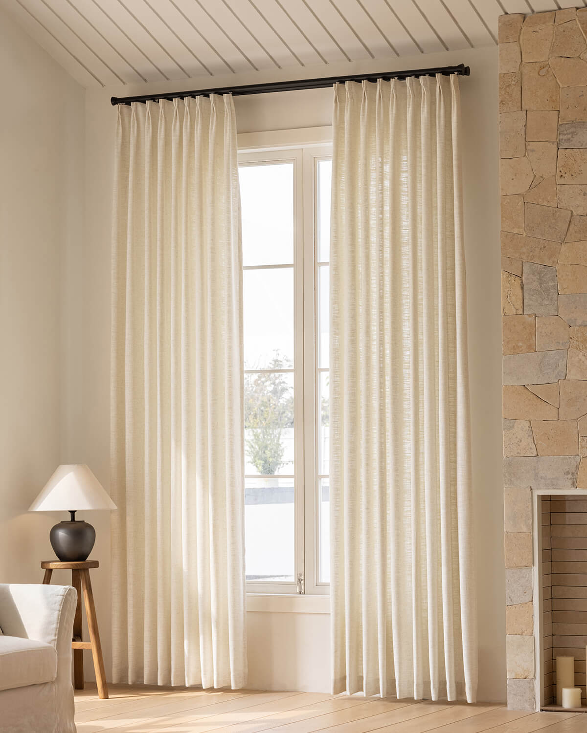 Neutral Linen Blend Curtains – Pinch Pleated, Light Filtering & Elegant Drapes for Living Room & Dining Room (Zen)