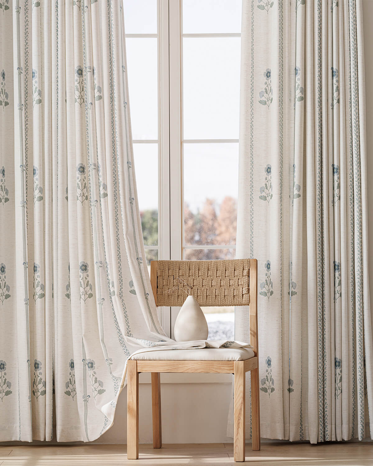 Pattern Linen Pinch Pleated Curtains– Charming Floral & Vine Print, Light-Filtering for Living Room & Bedroom (Lily)