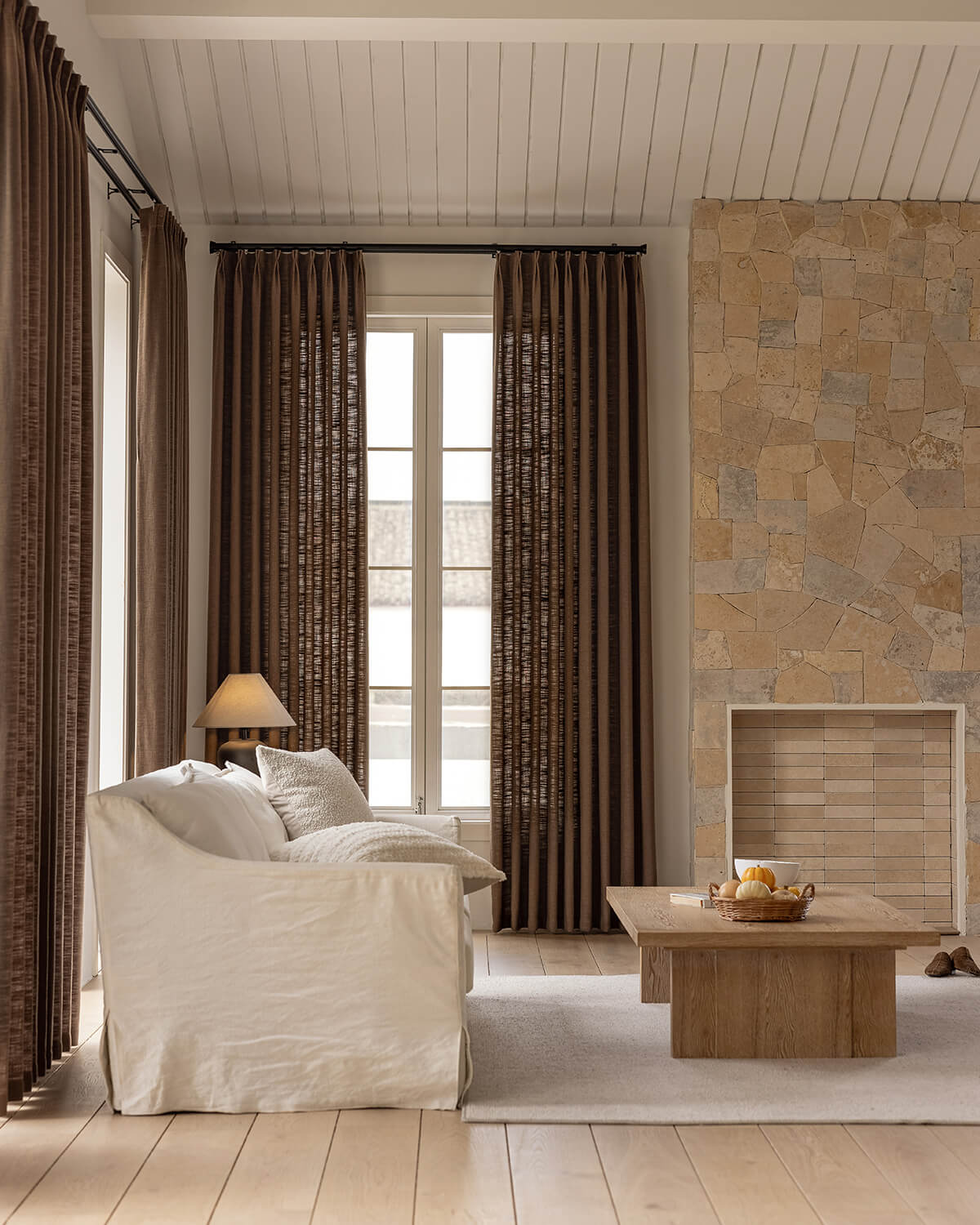 Warm Brown Linen Curtains – Pinch Pleated, Blackout & Elegant Drapes for Living Room & Dining Room (Zen)