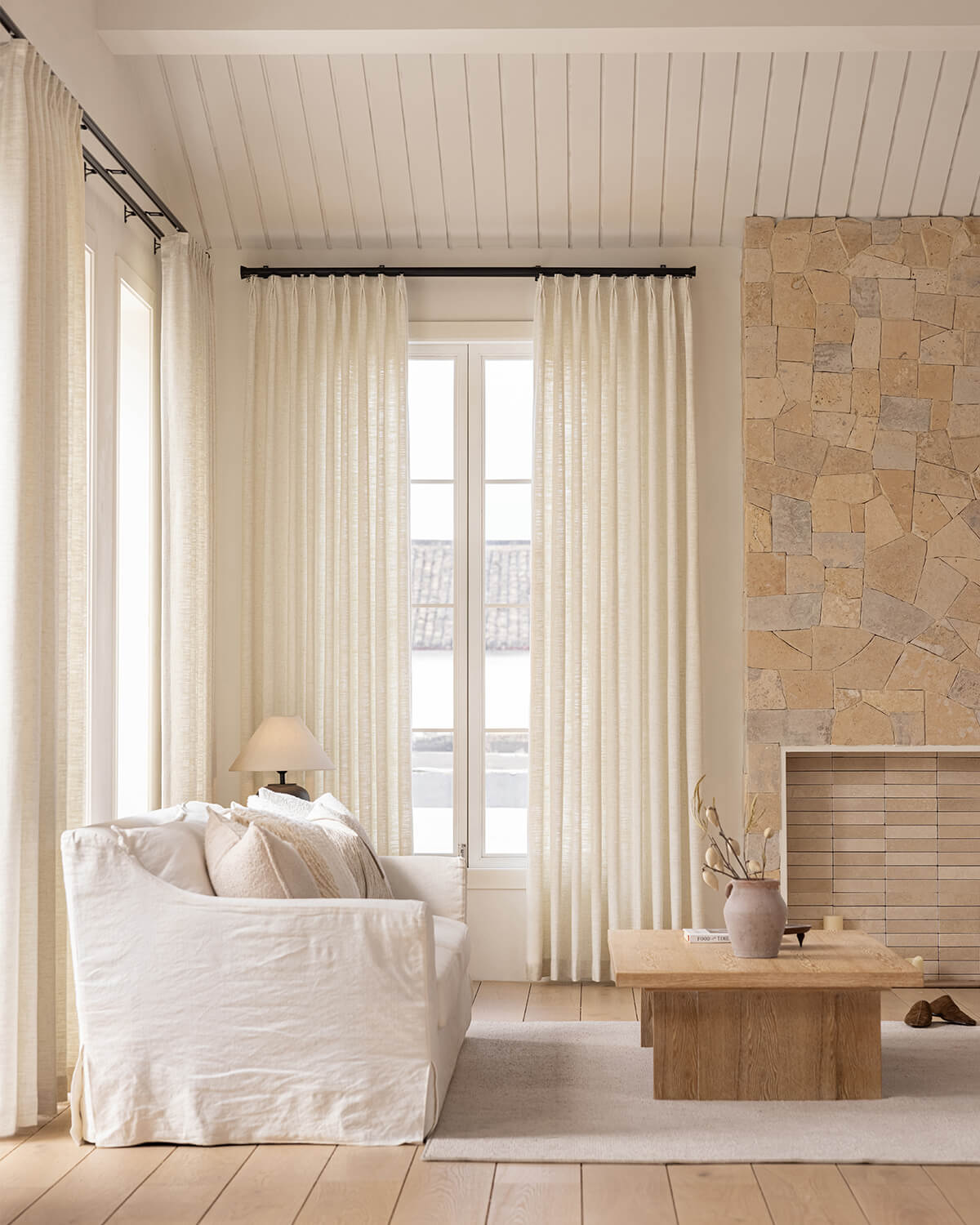 Neutral Linen Blend Curtains – Pinch Pleated, Light Filtering & Elegant Drapes for Living Room & Dining Room (Zen)