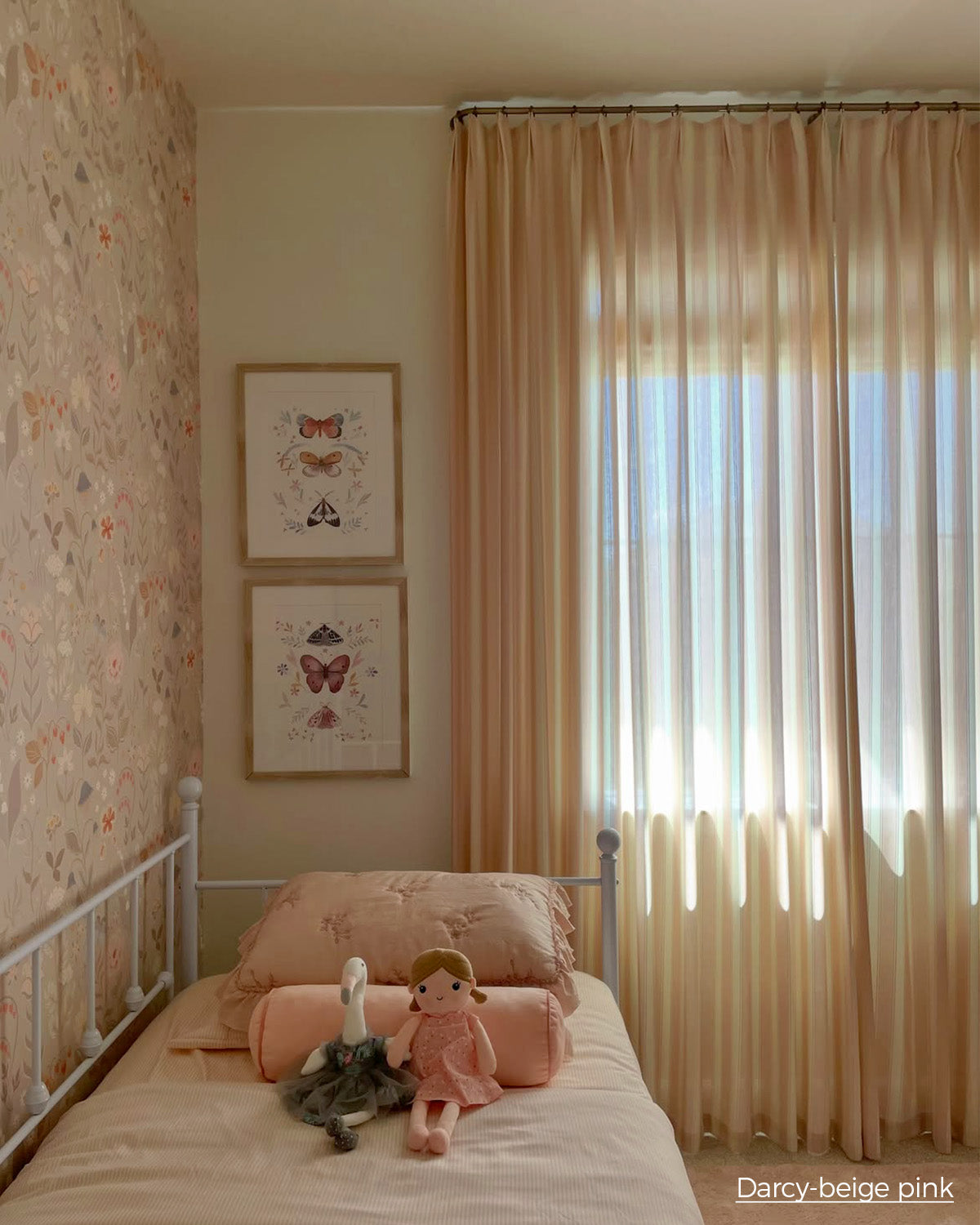 Darcy Striped Cotton Beige Curtains