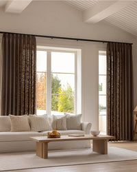 Warm Brown Linen Curtains – Pinch Pleated, Blackout & Elegant Drapes for Living Room & Dining Room (Zen)