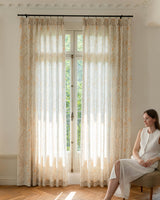 Patterned Linen Blend Flora Curtains – Pinch Pleated, Light Filtering & Elegant Drapes for Living Room (Amara)