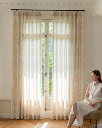 Patterned Linen Blend Flora Curtains – Pinch Pleated, Light Filtering & Elegant Drapes for Living Room (Amara)