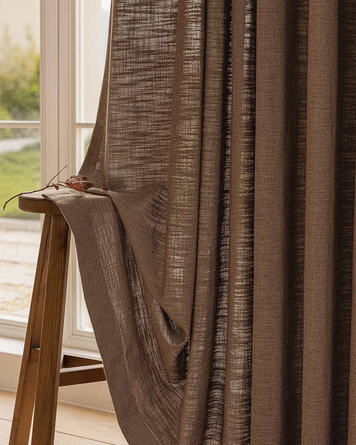 Warm Brown Linen Curtains – Pinch Pleated, Blackout & Elegant Drapes for Living Room & Dining Room (Zen)