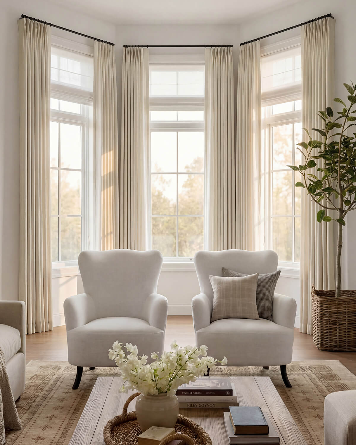 Elegant Linen Blend Pinch Pleated Curtains – Subtle Wave Texture, Light Filtering for Living Rooms & Bedrooms (Hazel)