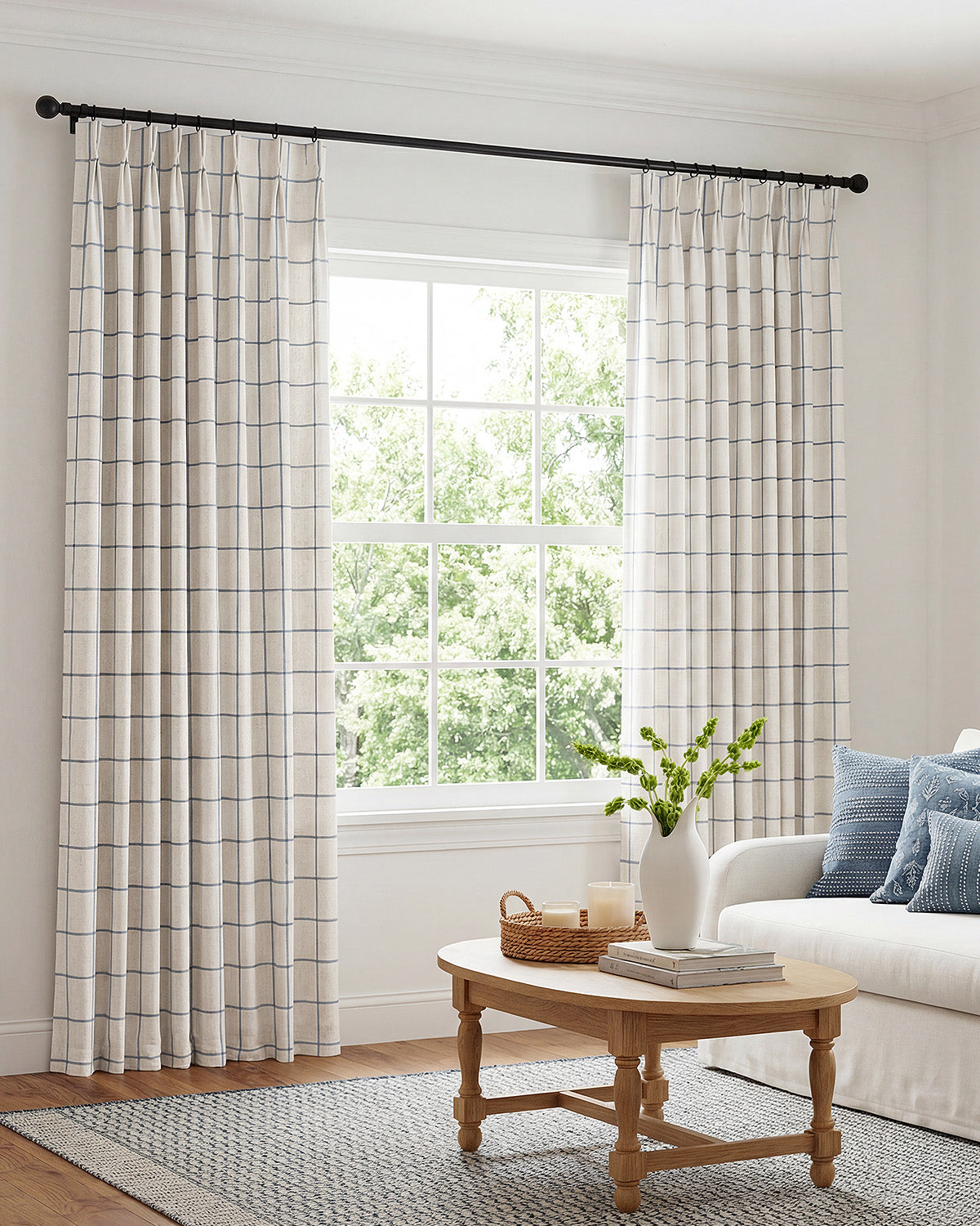 Brooke Plaid Linen Blend Pinch Pleated Curtains